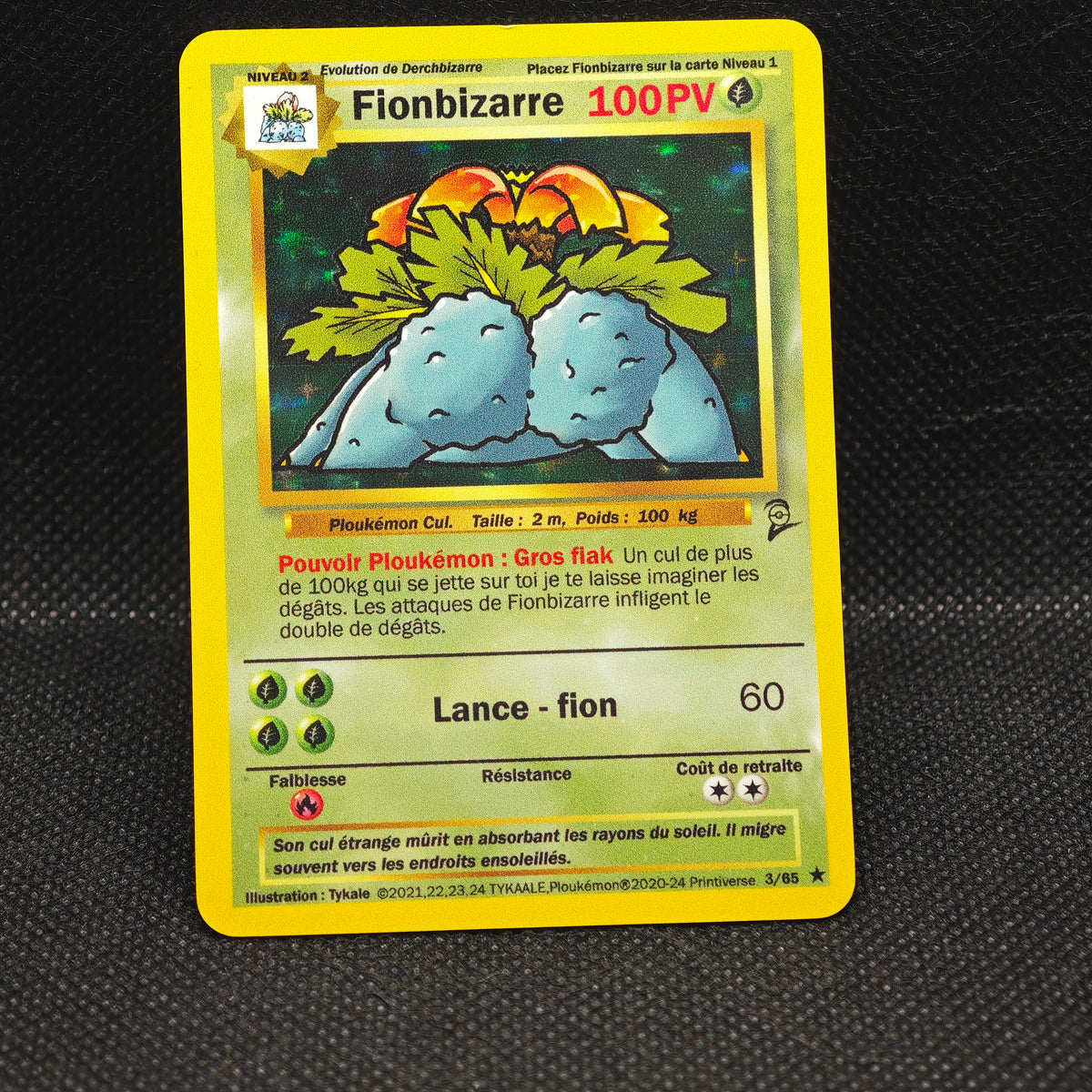 Carte holographique Ploukémon Fionbizarre set de base ed 2 3/65 rare