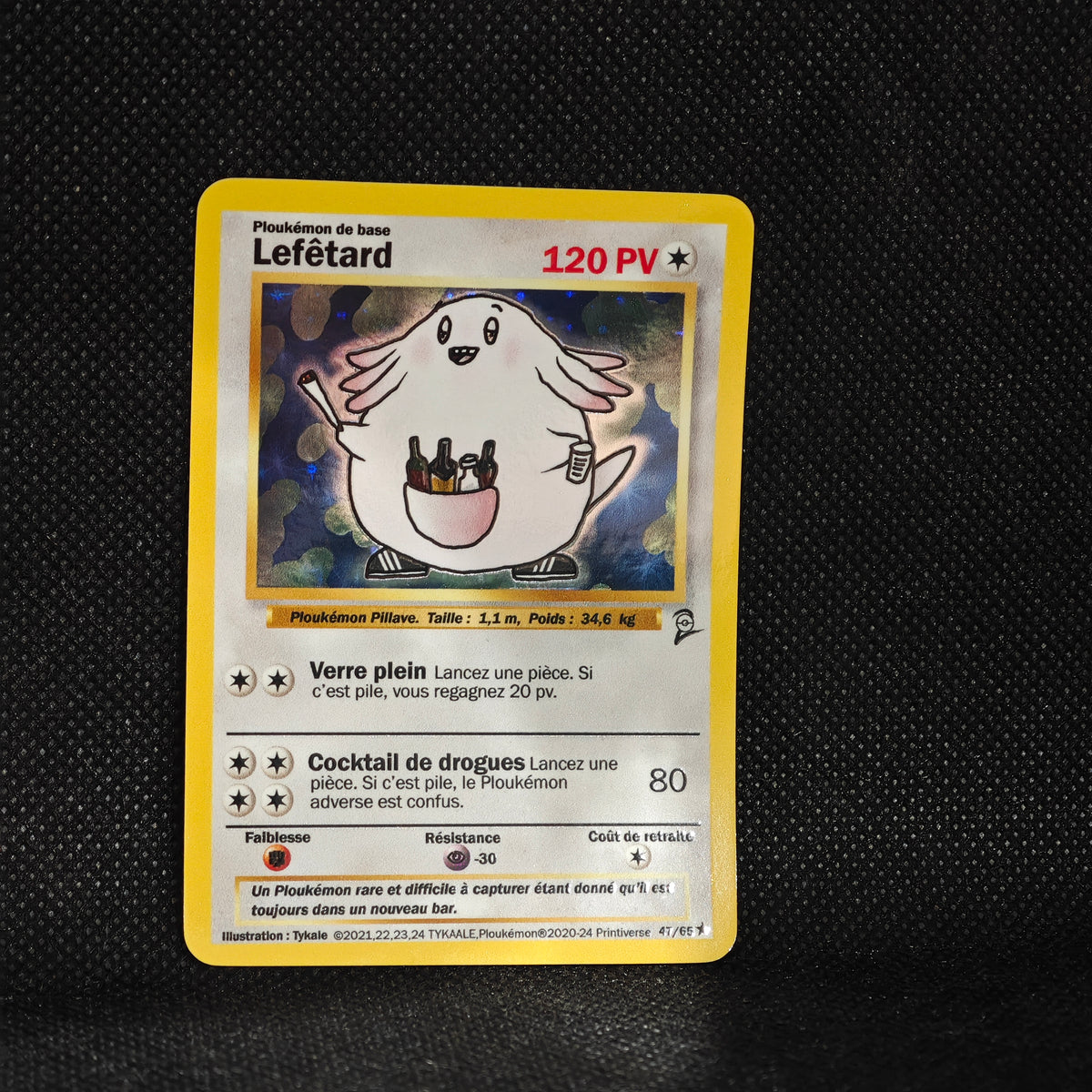 Carte holographique Ploukémon Lefêtard 47/65 holo set de base ed 2