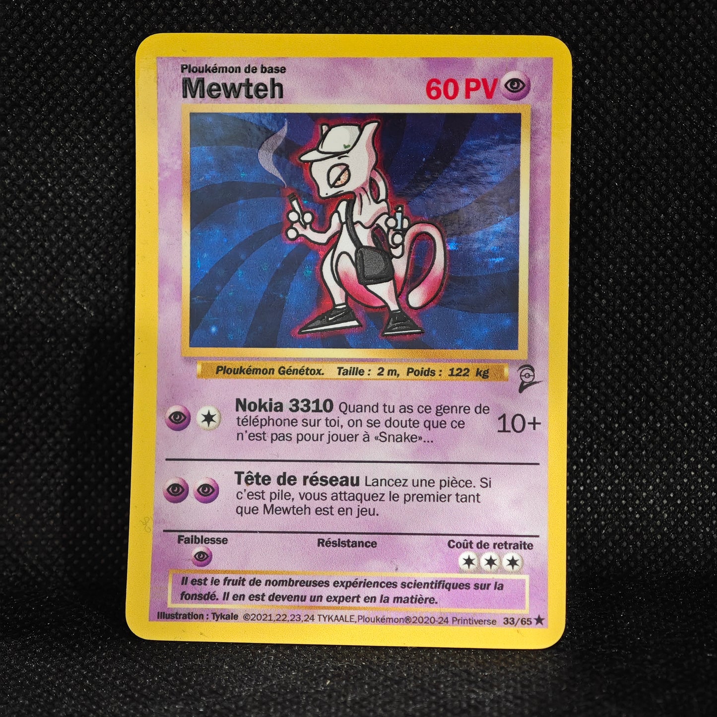 Carte holographique Ploukémon Mewteh 33/65 holo set de base ed 2