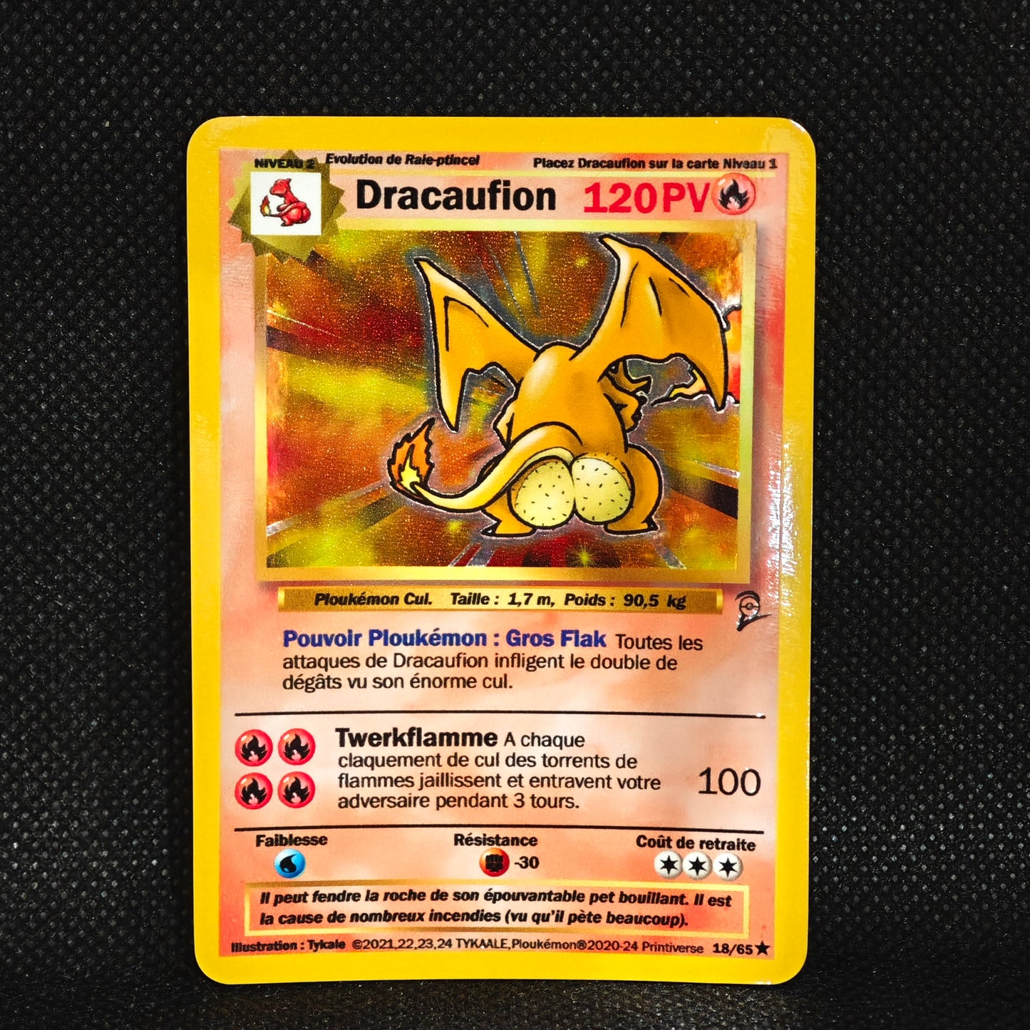 Carte holographique Ploukémon Dracaufion 18/65 holo set de base ed 2
