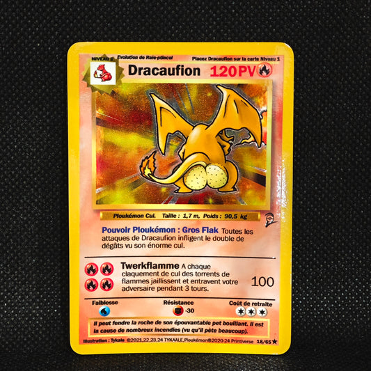 Carte holographique Ploukémon Dracaufion 18/65 holo set de base ed 2