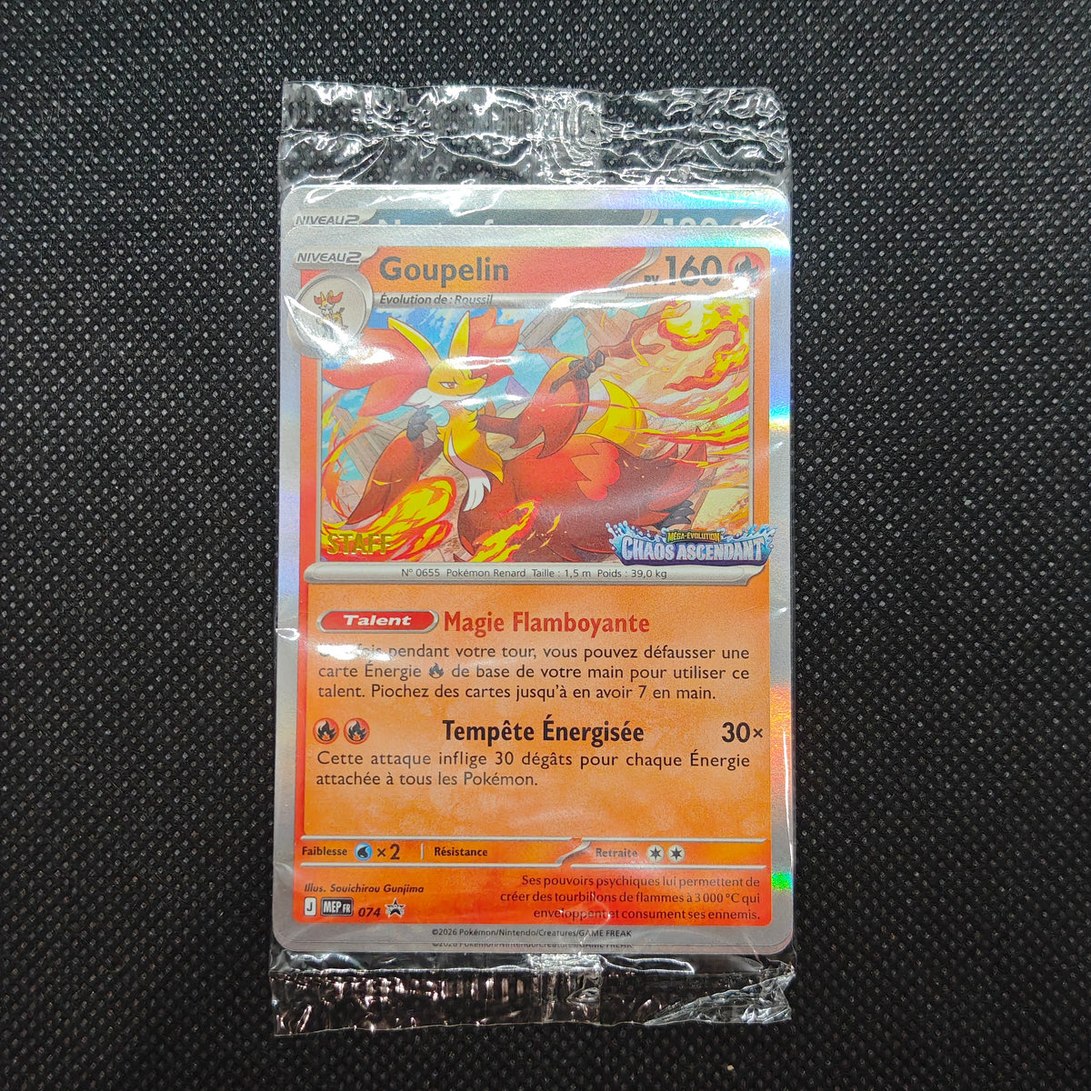 Sachet scellé de 4 cartes STAFF Pokémon ME04 Chaos Ascendant