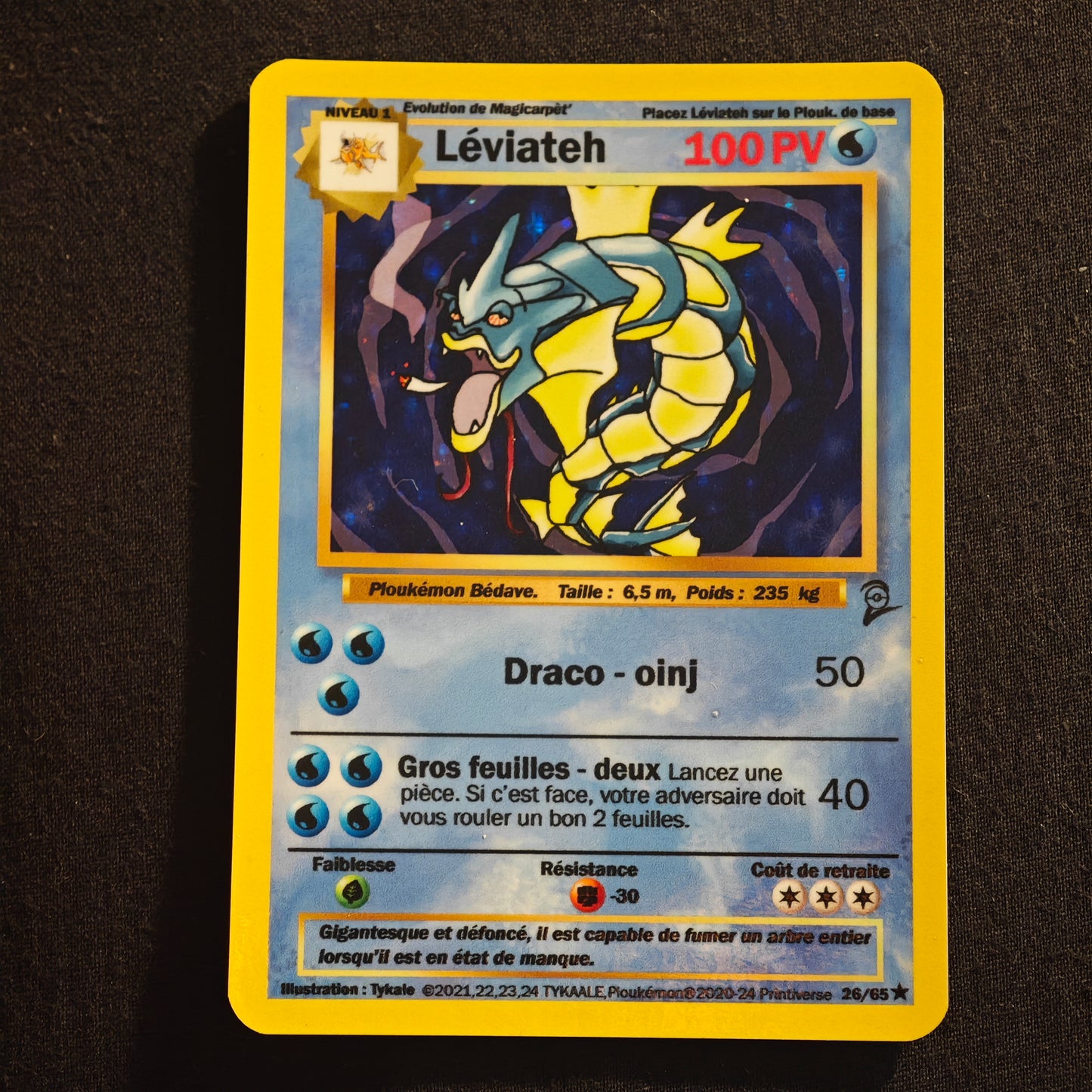 Carte holographique Ploukémon Léviateh 26/65 set de base ed 2 rare