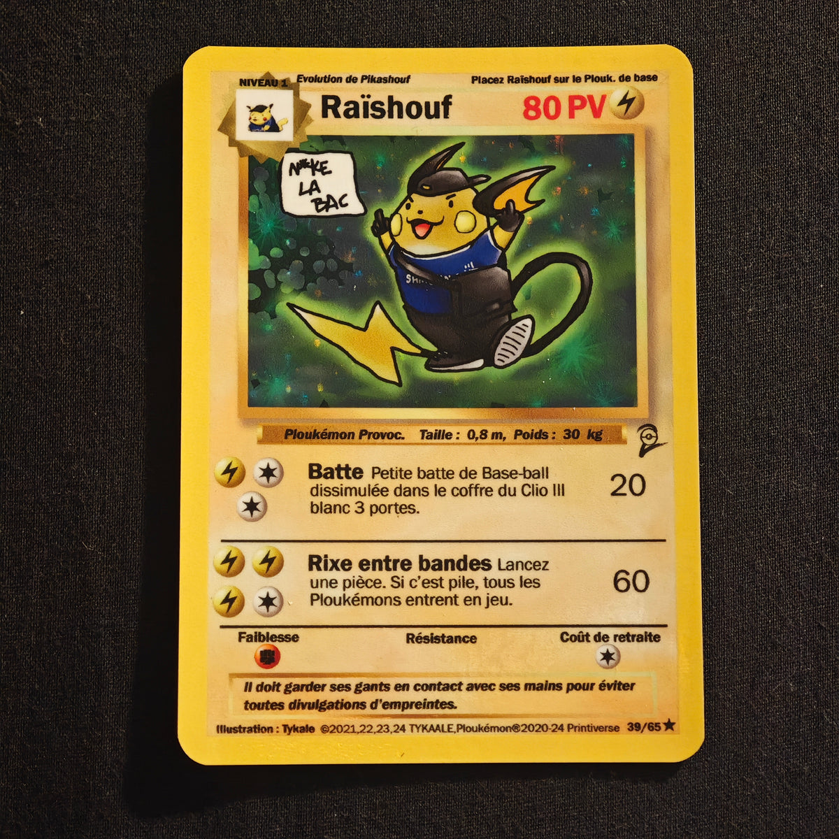 Carte holographique Ploukémon Raïshouf 39/65 set de base ed 2 rare