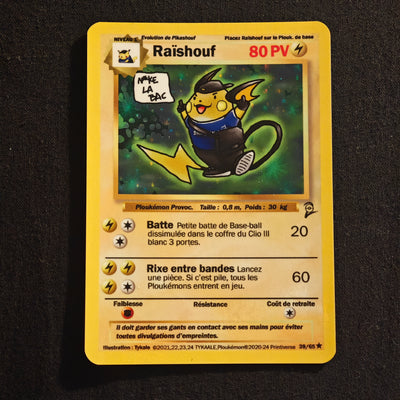 Carte holographique Ploukémon Raïshouf 39/65 set de base ed 2 rare