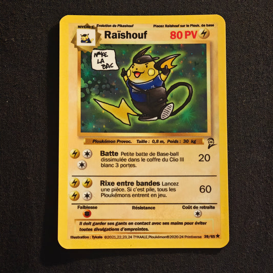 Carte holographique Ploukémon Raïshouf 39/65 set de base ed 2 rare